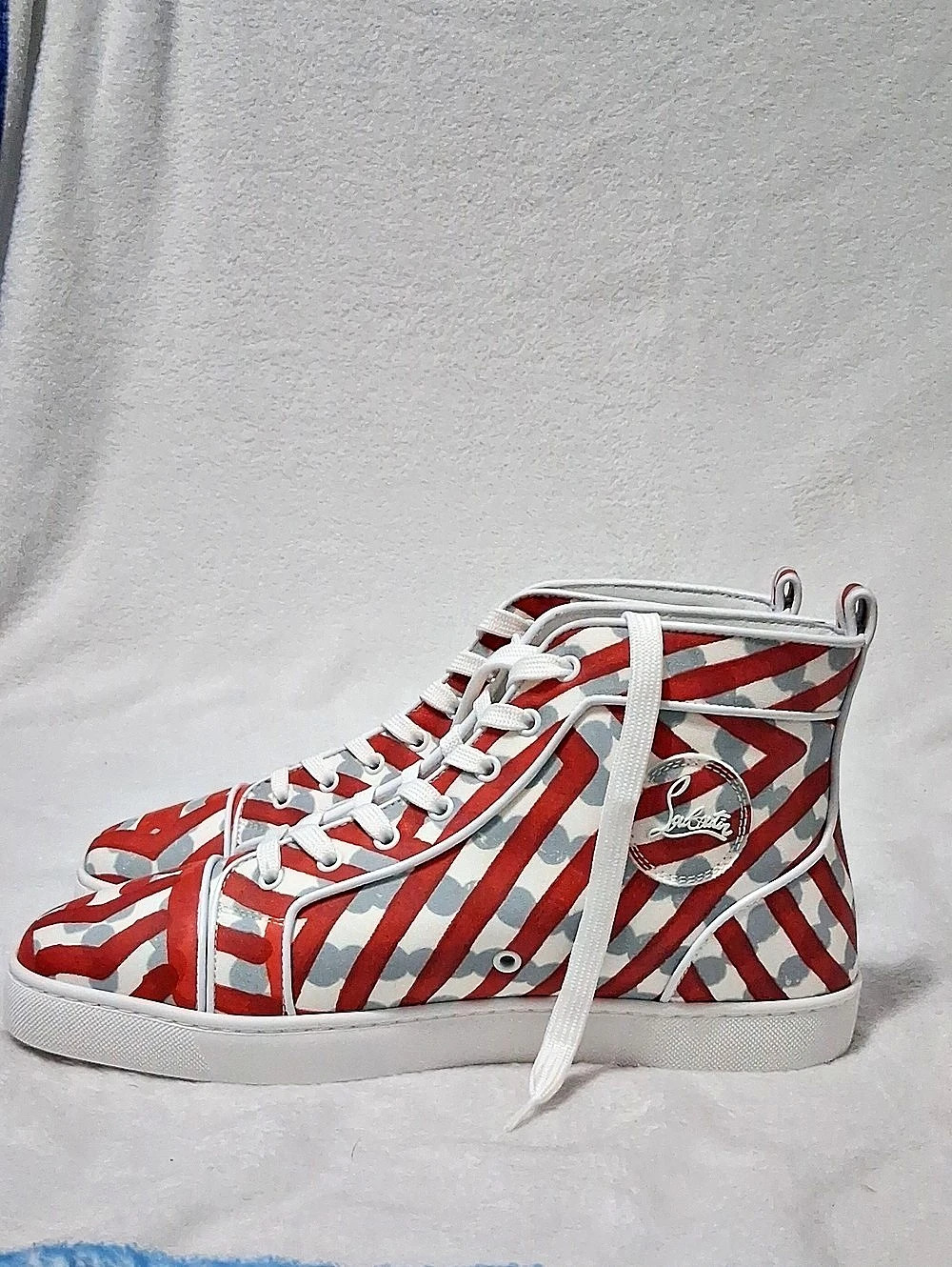 Christian Louboutin Louis High Top Sneakers Red & White